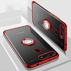 Silikon Hülle Handyhülle Ultradünn Schutzhülle Tasche Durchsichtig Transparent mit Magnetisch Fingerring Ständer C03 für Huawei Honor V20 Rot