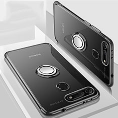 Silikon Hülle Handyhülle Ultradünn Schutzhülle Tasche Durchsichtig Transparent mit Magnetisch Fingerring Ständer C03 für Huawei Honor View 20 Schwarz