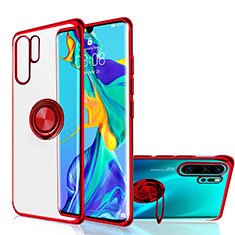 Silikon Hülle Handyhülle Ultradünn Schutzhülle Tasche Durchsichtig Transparent mit Magnetisch Fingerring Ständer C04 für Huawei P30 Pro New Edition Rot