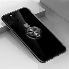 Silikon Hülle Handyhülle Ultradünn Schutzhülle Tasche Durchsichtig Transparent mit Magnetisch Fingerring Ständer F01 für Apple iPhone 11 Pro Max Schwarz