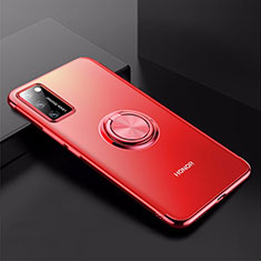 Silikon Hülle Handyhülle Ultradünn Schutzhülle Tasche Durchsichtig Transparent mit Magnetisch Fingerring Ständer S01 für Huawei Honor V30 5G Rot