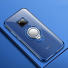 Silikon Hülle Handyhülle Ultradünn Schutzhülle Tasche Durchsichtig Transparent mit Magnetisch Fingerring Ständer S01 für Huawei Mate 20 Pro Blau