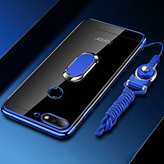 Silikon Hülle Handyhülle Ultradünn Schutzhülle Tasche Durchsichtig Transparent mit Magnetisch Fingerring Ständer S01 für Huawei Y6 Prime (2018) Blau