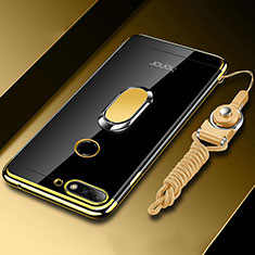 Silikon Hülle Handyhülle Ultradünn Schutzhülle Tasche Durchsichtig Transparent mit Magnetisch Fingerring Ständer S01 für Huawei Y6 Prime (2018) Gold