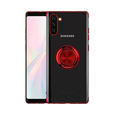 Silikon Hülle Handyhülle Ultradünn Schutzhülle Tasche Durchsichtig Transparent mit Magnetisch Fingerring Ständer S01 für Samsung Galaxy Note 10 5G Rot