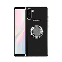 Silikon Hülle Handyhülle Ultradünn Schutzhülle Tasche Durchsichtig Transparent mit Magnetisch Fingerring Ständer S01 für Samsung Galaxy Note 10 5G Silber