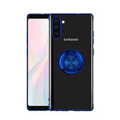 Silikon Hülle Handyhülle Ultradünn Schutzhülle Tasche Durchsichtig Transparent mit Magnetisch Fingerring Ständer S01 für Samsung Galaxy Note 10 Blau