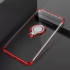 Silikon Hülle Handyhülle Ultradünn Schutzhülle Tasche Durchsichtig Transparent mit Magnetisch Fingerring Ständer S01 für Samsung Galaxy S10 Plus Rot