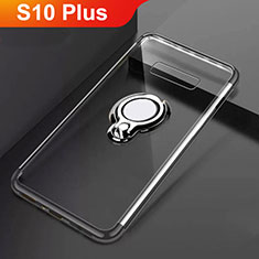 Silikon Hülle Handyhülle Ultradünn Schutzhülle Tasche Durchsichtig Transparent mit Magnetisch Fingerring Ständer S01 für Samsung Galaxy S10 Plus Schwarz