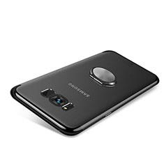 Silikon Hülle Handyhülle Ultradünn Schutzhülle Tasche Durchsichtig Transparent mit Magnetisch Fingerring Ständer S01 für Samsung Galaxy S8 Plus Schwarz