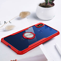 Silikon Hülle Handyhülle Ultradünn Schutzhülle Tasche Durchsichtig Transparent mit Magnetisch Fingerring Ständer S01 für Xiaomi Mi Mix 3 Rot