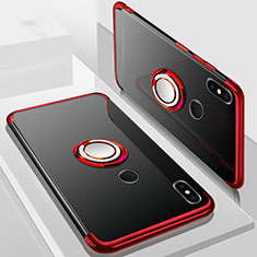 Silikon Hülle Handyhülle Ultradünn Schutzhülle Tasche Durchsichtig Transparent mit Magnetisch Fingerring Ständer S01 für Xiaomi Redmi 6 Pro Rot