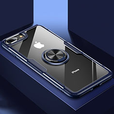 Silikon Hülle Handyhülle Ultradünn Schutzhülle Tasche Durchsichtig Transparent mit Ständer S01 für Apple iPhone 7 Plus Blau