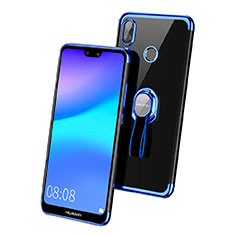 Silikon Hülle Handyhülle Ultradünn Tasche Durchsichtig Transparent mit Fingerring Ständer für Huawei Nova 3e Blau