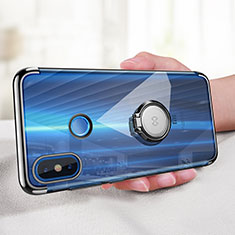Silikon Hülle Handyhülle Ultradünn Tasche Durchsichtig Transparent mit Fingerring Ständer für Xiaomi Mi 8 Schwarz