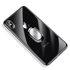 Silikon Hülle Handyhülle Ultradünn Tasche Durchsichtig Transparent mit Fingerring Ständer T01 für Apple iPhone Xs Schwarz