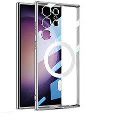 Silikon Hülle Handyhülle Ultradünn Tasche mit Mag-Safe Magnetic Magnetisch Durchsichtig Transparent AC1 für Samsung Galaxy S21 Ultra 5G Silber