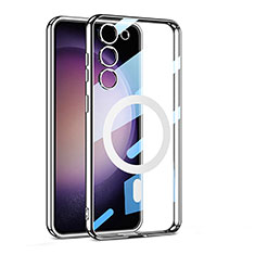 Silikon Hülle Handyhülle Ultradünn Tasche mit Mag-Safe Magnetic Magnetisch Durchsichtig Transparent AC1 für Samsung Galaxy S22 5G Silber