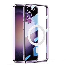 Silikon Hülle Handyhülle Ultradünn Tasche mit Mag-Safe Magnetic Magnetisch Durchsichtig Transparent AC1 für Samsung Galaxy S23 5G Violett