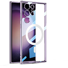 Silikon Hülle Handyhülle Ultradünn Tasche mit Mag-Safe Magnetic Magnetisch Durchsichtig Transparent AC1 für Samsung Galaxy S23 Ultra 5G Violett