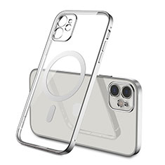 Silikon Hülle Handyhülle Ultradünn Tasche mit Mag-Safe Magnetic Magnetisch Durchsichtig Transparent M01 für Apple iPhone 12 Mini Silber