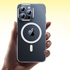 Silikon Hülle Handyhülle Ultradünn Tasche mit Mag-Safe Magnetic Magnetisch Durchsichtig Transparent M01 für Apple iPhone 14 Pro Klar