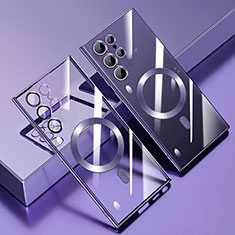 Silikon Hülle Handyhülle Ultradünn Tasche mit Mag-Safe Magnetic Magnetisch Durchsichtig Transparent M01 für Samsung Galaxy S22 Ultra 5G Violett