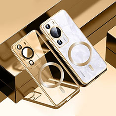 Silikon Hülle Handyhülle Ultradünn Tasche mit Mag-Safe Magnetic Magnetisch Durchsichtig Transparent S01 für Huawei P60 Gold