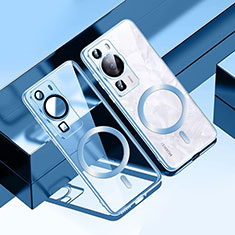 Silikon Hülle Handyhülle Ultradünn Tasche mit Mag-Safe Magnetic Magnetisch Durchsichtig Transparent S01 für Huawei P60 Pro Hellblau