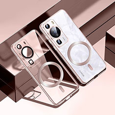 Silikon Hülle Handyhülle Ultradünn Tasche mit Mag-Safe Magnetic Magnetisch Durchsichtig Transparent S01 für Huawei P60 Pro Rosegold