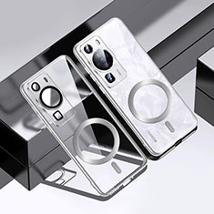 Silikon Hülle Handyhülle Ultradünn Tasche mit Mag-Safe Magnetic Magnetisch Durchsichtig Transparent S01 für Huawei P60 Pro Silber
