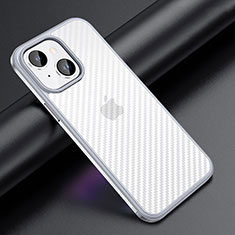 Silikon Hülle Handyhülle und Kunststoff Schutzhülle Hartschalen Tasche LD1 für Apple iPhone 14 Plus Silber