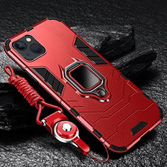 Silikon Hülle Handyhülle und Kunststoff Schutzhülle Hartschalen Tasche mit Magnetisch Fingerring Ständer für Apple iPhone 13 Mini Rot