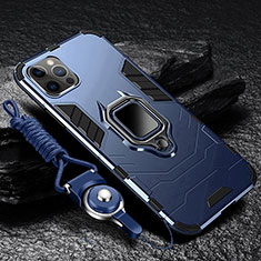 Silikon Hülle Handyhülle und Kunststoff Schutzhülle Hartschalen Tasche mit Magnetisch Fingerring Ständer für Apple iPhone 13 Pro Blau