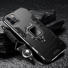 Silikon Hülle Handyhülle und Kunststoff Schutzhülle Hartschalen Tasche mit Magnetisch Fingerring Ständer für Apple iPhone 14 Pro Schwarz