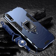 Silikon Hülle Handyhülle und Kunststoff Schutzhülle Hartschalen Tasche mit Magnetisch Fingerring Ständer für Huawei Enjoy 10 Blau