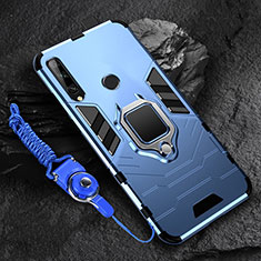 Silikon Hülle Handyhülle und Kunststoff Schutzhülle Hartschalen Tasche mit Magnetisch Fingerring Ständer für Huawei Enjoy 10 Plus Blau