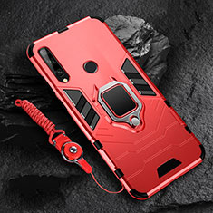 Silikon Hülle Handyhülle und Kunststoff Schutzhülle Hartschalen Tasche mit Magnetisch Fingerring Ständer für Huawei Enjoy 10 Plus Rot