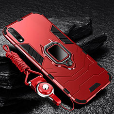 Silikon Hülle Handyhülle und Kunststoff Schutzhülle Hartschalen Tasche mit Magnetisch Fingerring Ständer für Huawei Enjoy 10 Rot