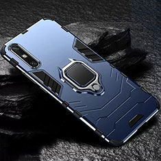 Silikon Hülle Handyhülle und Kunststoff Schutzhülle Hartschalen Tasche mit Magnetisch Fingerring Ständer für Huawei Enjoy 10e Blau