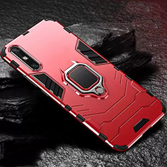 Silikon Hülle Handyhülle und Kunststoff Schutzhülle Hartschalen Tasche mit Magnetisch Fingerring Ständer für Huawei Enjoy 10e Rot