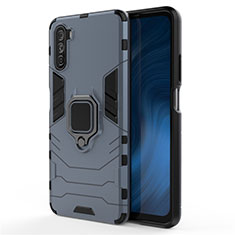 Silikon Hülle Handyhülle und Kunststoff Schutzhülle Hartschalen Tasche mit Magnetisch Fingerring Ständer für Huawei Mate 40 Lite 5G Blau
