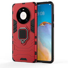 Silikon Hülle Handyhülle und Kunststoff Schutzhülle Hartschalen Tasche mit Magnetisch Fingerring Ständer für Huawei Mate 40 Pro Rot