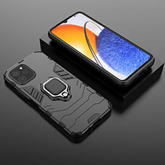 Silikon Hülle Handyhülle und Kunststoff Schutzhülle Hartschalen Tasche mit Magnetisch Fingerring Ständer für Huawei Nova Y61 Schwarz