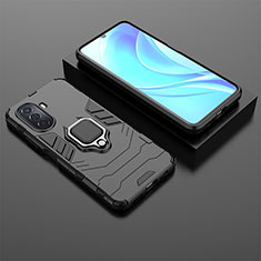Silikon Hülle Handyhülle und Kunststoff Schutzhülle Hartschalen Tasche mit Magnetisch Fingerring Ständer für Huawei Nova Y71 Schwarz