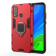 Silikon Hülle Handyhülle und Kunststoff Schutzhülle Hartschalen Tasche mit Magnetisch Fingerring Ständer für Huawei P Smart (2020) Rot
