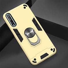 Silikon Hülle Handyhülle und Kunststoff Schutzhülle Hartschalen Tasche mit Magnetisch Fingerring Ständer für Huawei P smart S Gold