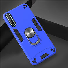 Silikon Hülle Handyhülle und Kunststoff Schutzhülle Hartschalen Tasche mit Magnetisch Fingerring Ständer für Huawei Y8p Blau