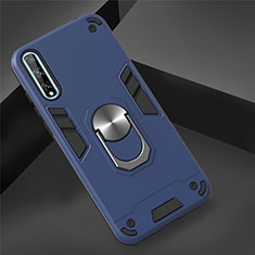 Silikon Hülle Handyhülle und Kunststoff Schutzhülle Hartschalen Tasche mit Magnetisch Fingerring Ständer für Huawei Y8p Hellblau