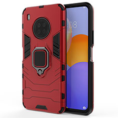 Silikon Hülle Handyhülle und Kunststoff Schutzhülle Hartschalen Tasche mit Magnetisch Fingerring Ständer für Huawei Y9a Rot